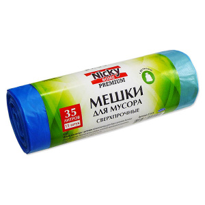 Мешки для мусора 35 л 15 шт в рулоне HDPE 18 мкм с ручками Nicky Home Premium