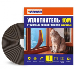 Уплотнитель резиновый I-профиль, 2*9 мм, 10м, коричневый, 4Walls