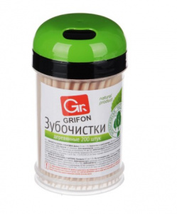 Зубочистки 200 шт из дерева, в пластиковой баночке  GRIFON (437-010)