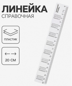 Линейка 20 см справочная с таблицей умножения, бесцветная