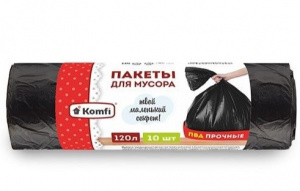 Мешки для мусора 120 л 35 мкм 120 л ПВД,, чёрные, в рулоне, Komfi АКЦИЯ ///
