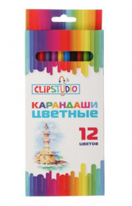 Набор цветных карандашей 12 цв шестигранные заточ., пластик, в карт.кор. с подвесом ClipStudio