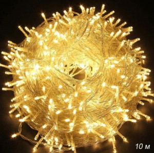 Гирлянда светодиодная Шнур 10 м, 100 LED 8 режимов теплый белый / GN33