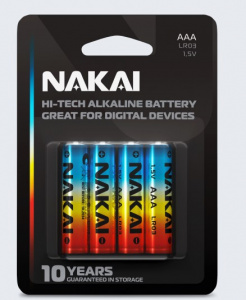 Набор батареек 4 шт, алкалиновые ААА LR 3 NAKAI Hi-Tech блистер