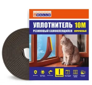 Уплотнитель резиновый I-профиль, 2*9 мм, 10м, коричневый, 4Walls