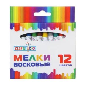 Мелки восковые 12 цветов, 7,8 см, на органической основе, в картонной коробке ClipStudio
