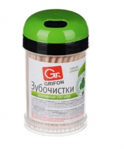 Зубочистки 200 шт из дерева, в пластиковой баночке  GRIFON (437-010)