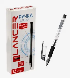 Ручка гелевая LANCER, чёрный стержень, узел 0.5 мм, резиновый упор
