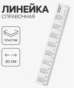 Линейка 20 см справочная с таблицей умножения, бесцветная