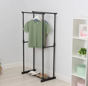 Вешалка - стойка напольная для одежды, двойная, телескопическая, 80×42×90(150) см, чёрная///  АКЦИЯ
