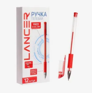Ручка гелевая LANCER, красный стержень, узел 0.5 мм, резиновый упор