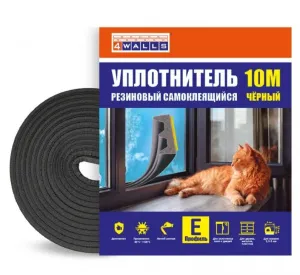 Уплотнитель резиновый E-профиль, 4*9 мм, 10м, чёрный, 4Walls