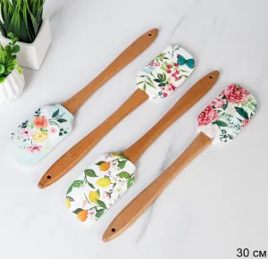 Лопатка кулинарная силиконовая 30*6 см с деревянной ручкой 698635 